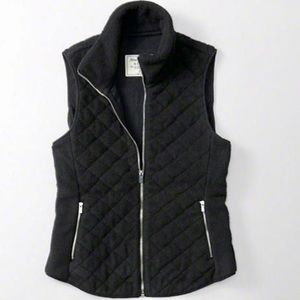 Abercrombie & Fitch Quilted Fleece Black Zip Front Vest/jacket Size xs